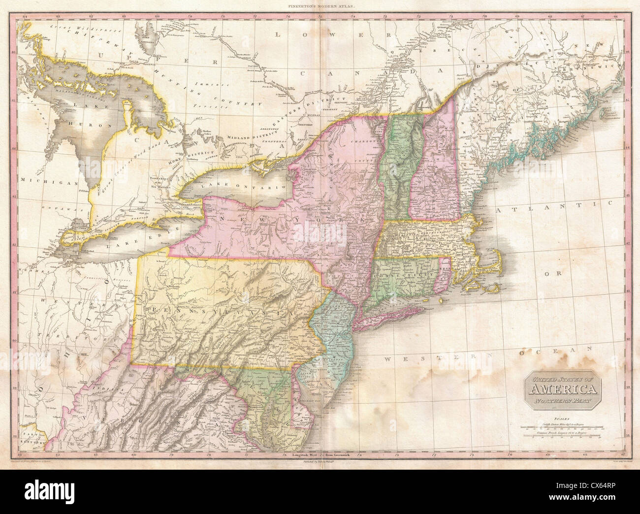 1818 Pinkerton Carte de la Nord des États-Unis Banque D'Images