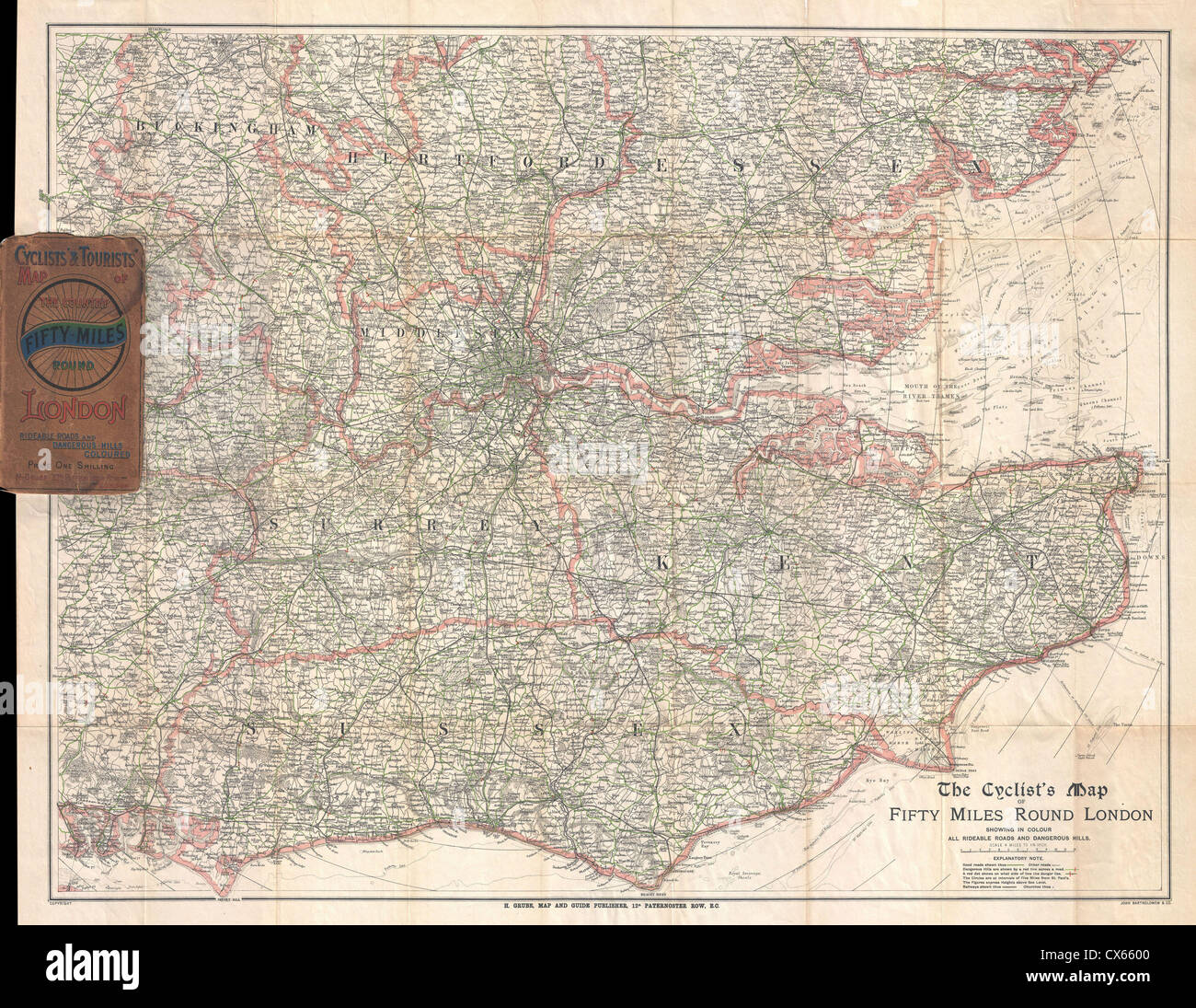 1895 Barthholomew Site du cycliste de 50 kilomètres autour de Londres, Angleterre Banque D'Images