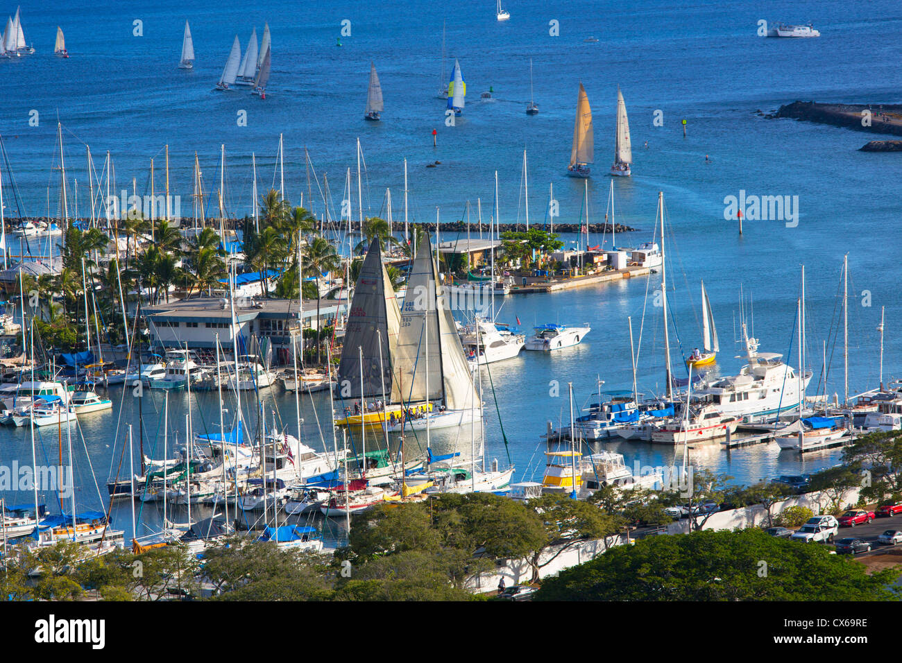 Ala Wai Yacht Harbour, Waikiki, Oahu, Hawaii Banque D'Images