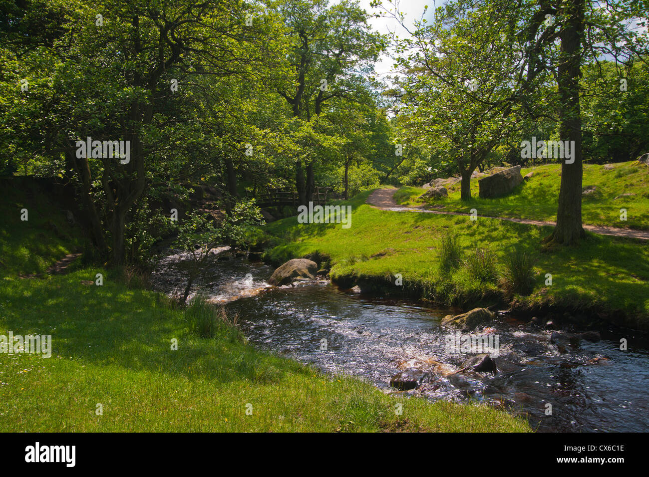 Biens immobiliers, Longshaw Burbage Brook, Peak District, England, UK Banque D'Images