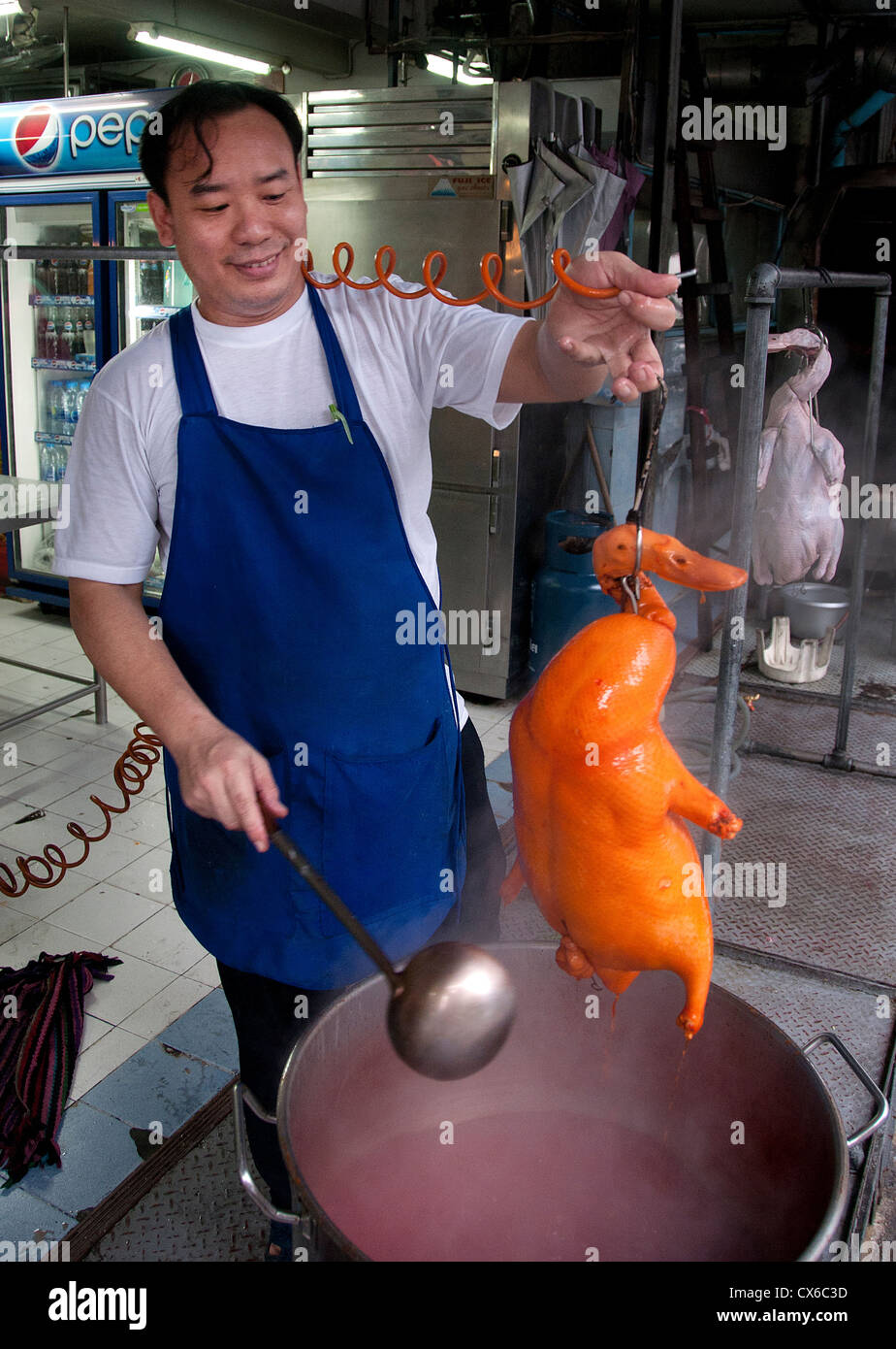 Faire cuire le canard de Pékin Thaïlande Bangkok Chinatown Restaurant Chinois Banque D'Images