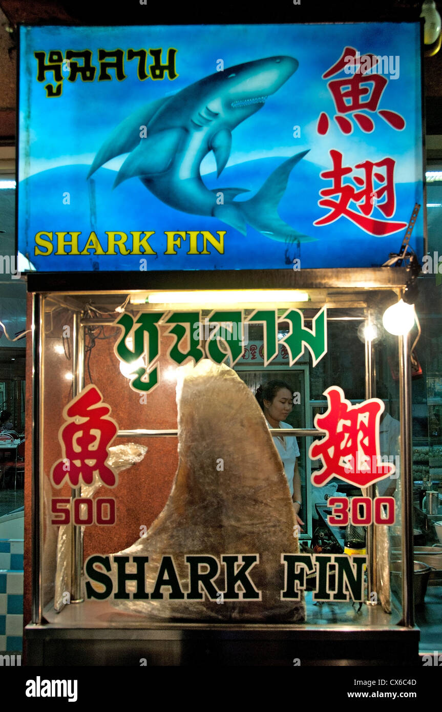 Thaïlande Bangkok Chinatown Chinois Néon Restaurant de poissons soupe aux ailerons de requin Banque D'Images