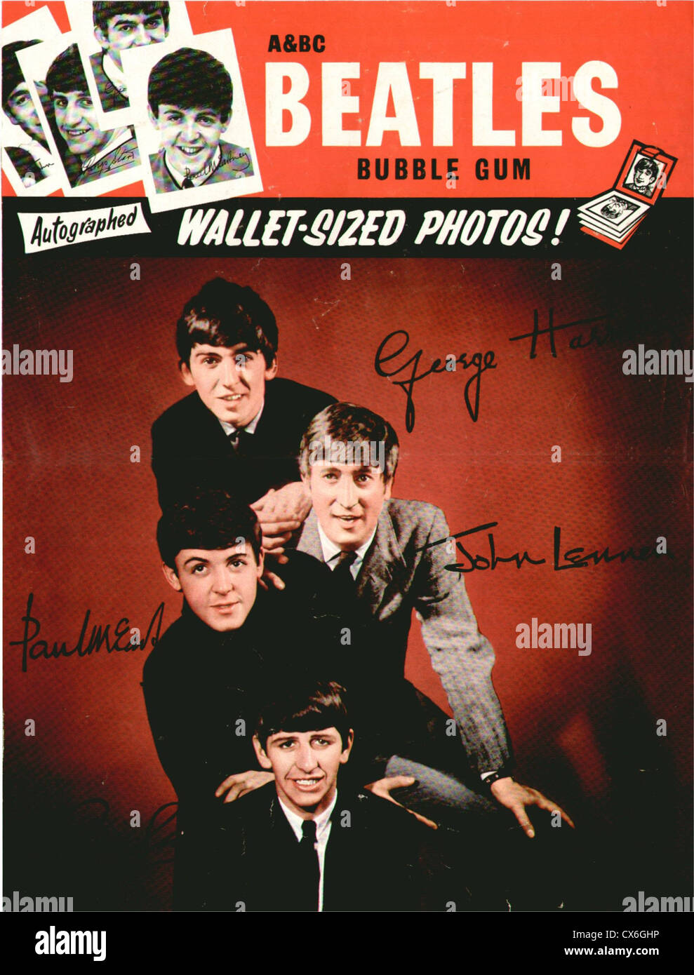 000025 - Les Beatles UN BC & Cartes Bubblegum 1963 Poster Promo Banque D'Images