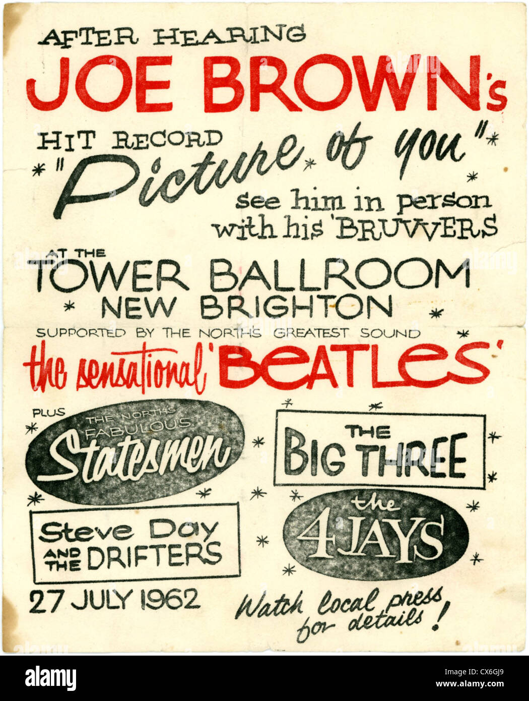 000524 - Les Beatles & Joe Brown Concert circulaire de la tour de bal, New Brighton le 27 juillet 1962 Banque D'Images
