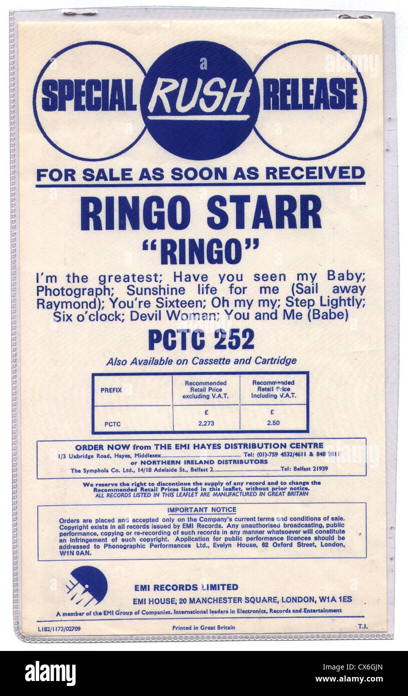 000631 - Ringo Starr Ringo' 'Rush 1963 Presse Flyer Banque D'Images