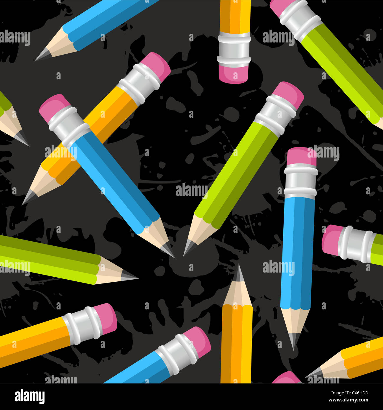 Crayons de couleur motif transparent illustration over grunge background. Couches d'illustration vectorielle pour une manipulation facile et coloris. Banque D'Images