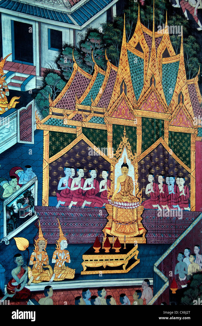 Wat Pho Bangkok Thaïlande Bouddha Bouddhisme peinture Banque D'Images