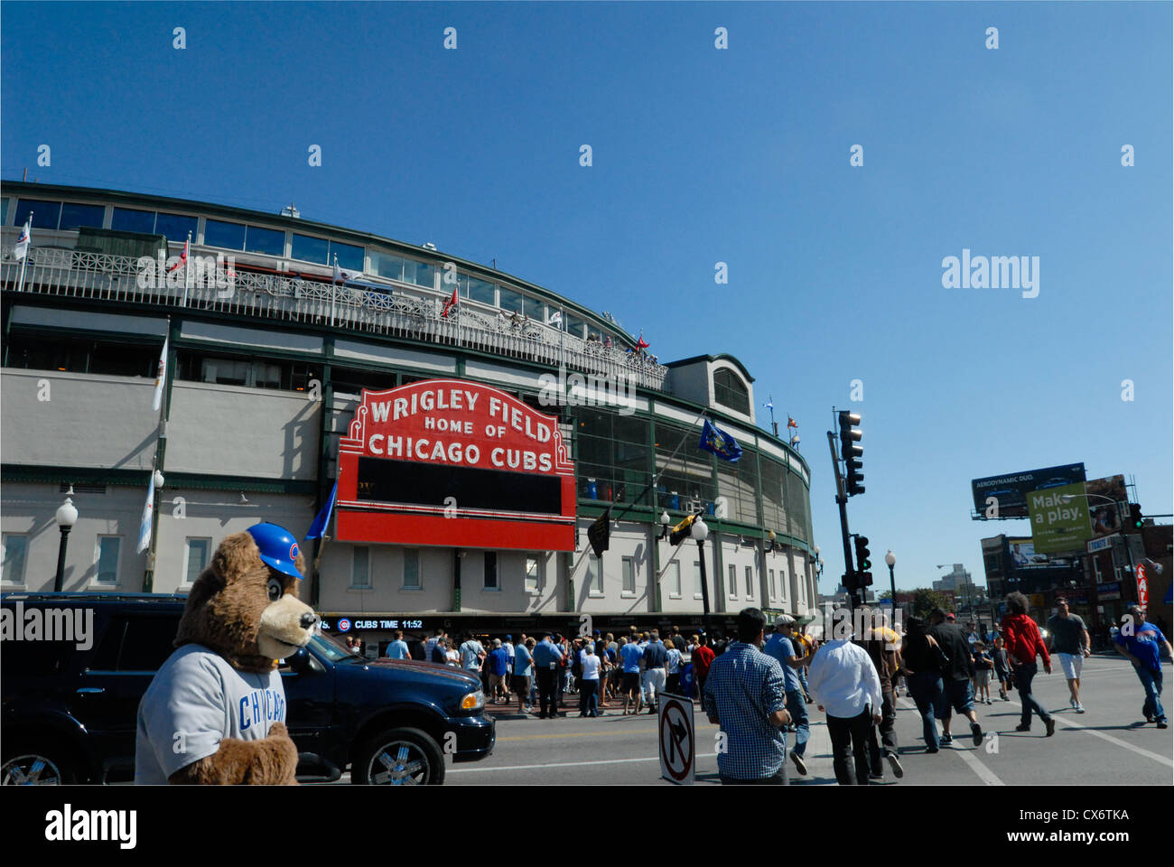 Stade de baseball de Wrigley Field de Chicago, Illinois. Accueil de l'équipe de baseball des Cubs de Chicago. Banque D'Images