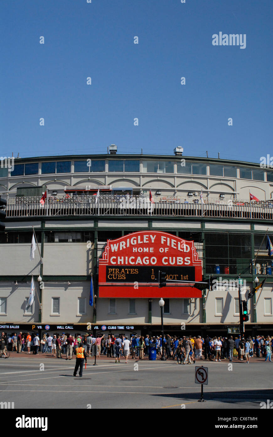 Stade de baseball de Wrigley Field de Chicago, Illinois. Accueil de l'équipe de baseball des Cubs de Chicago. Banque D'Images
