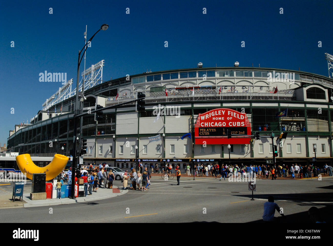 Stade de baseball de Wrigley Field de Chicago, Illinois. Accueil de l'équipe de baseball des Cubs de Chicago. Banque D'Images