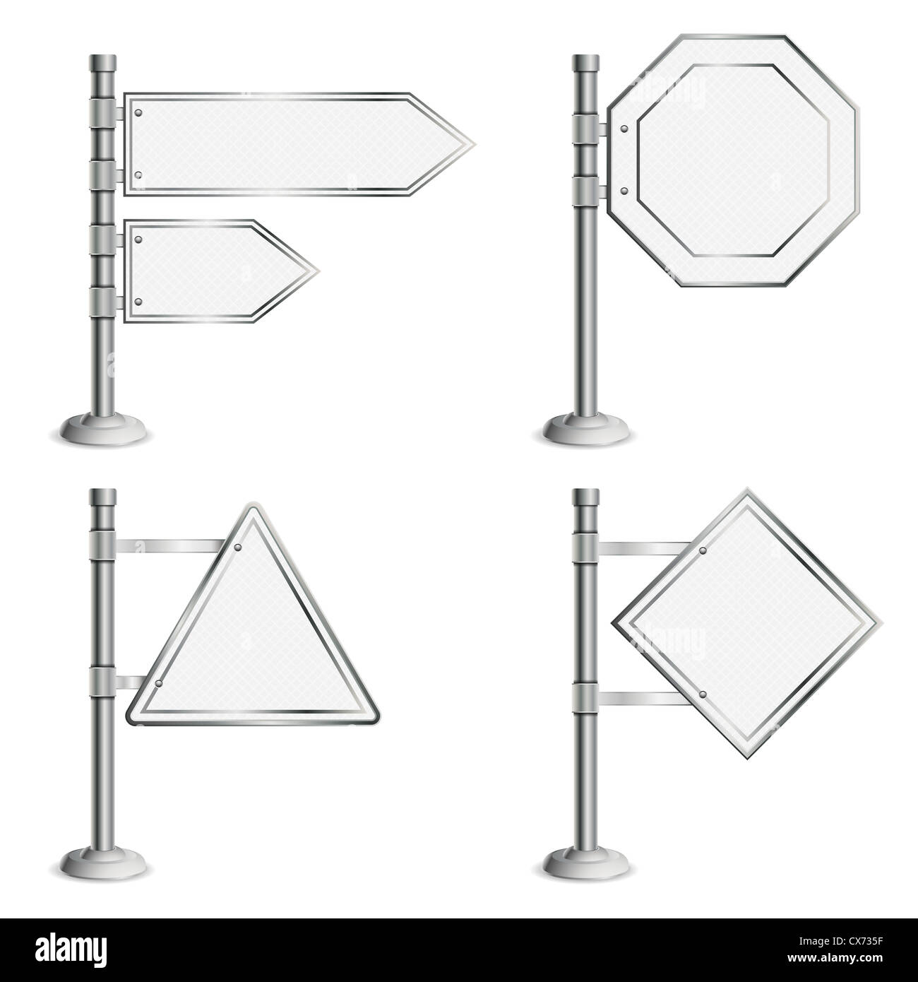 Définir des poteaux avec des panneaux de circulation vide isolé sur fond blanc, vector illustration Banque D'Images