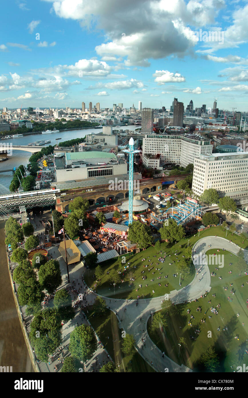 Vue aérienne de Jubilee Gardens à partir de l'Oeil de Londres, South Bank, Londres Banque D'Images