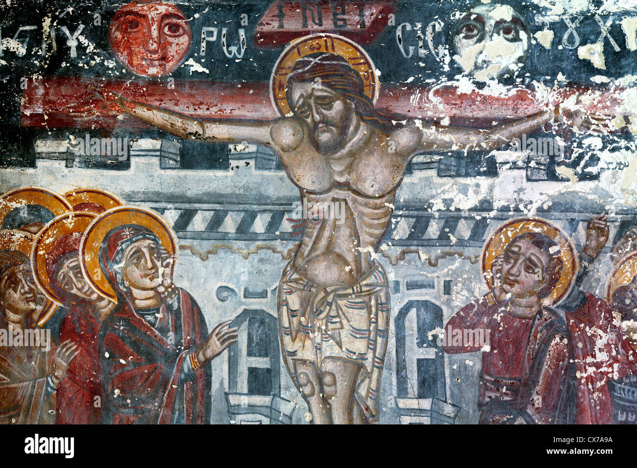 La peinture murale (14e siècle), Église de la Dormition, Khobi, Samegrelo-Zemo Svaneti, Géorgie Banque D'Images