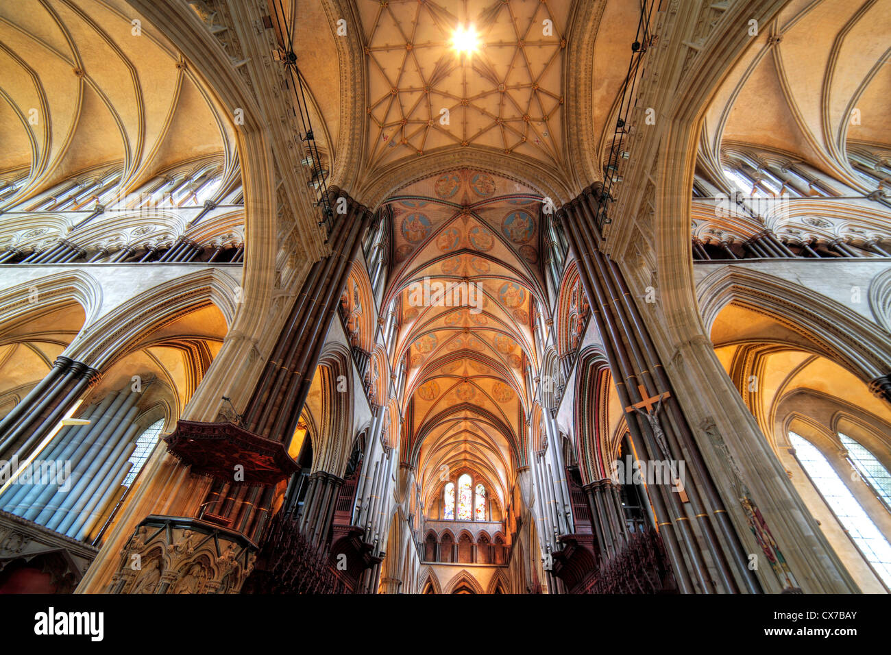 La cathédrale de Salisbury, Salisbury, Wiltshire, Royaume-Uni Banque D'Images