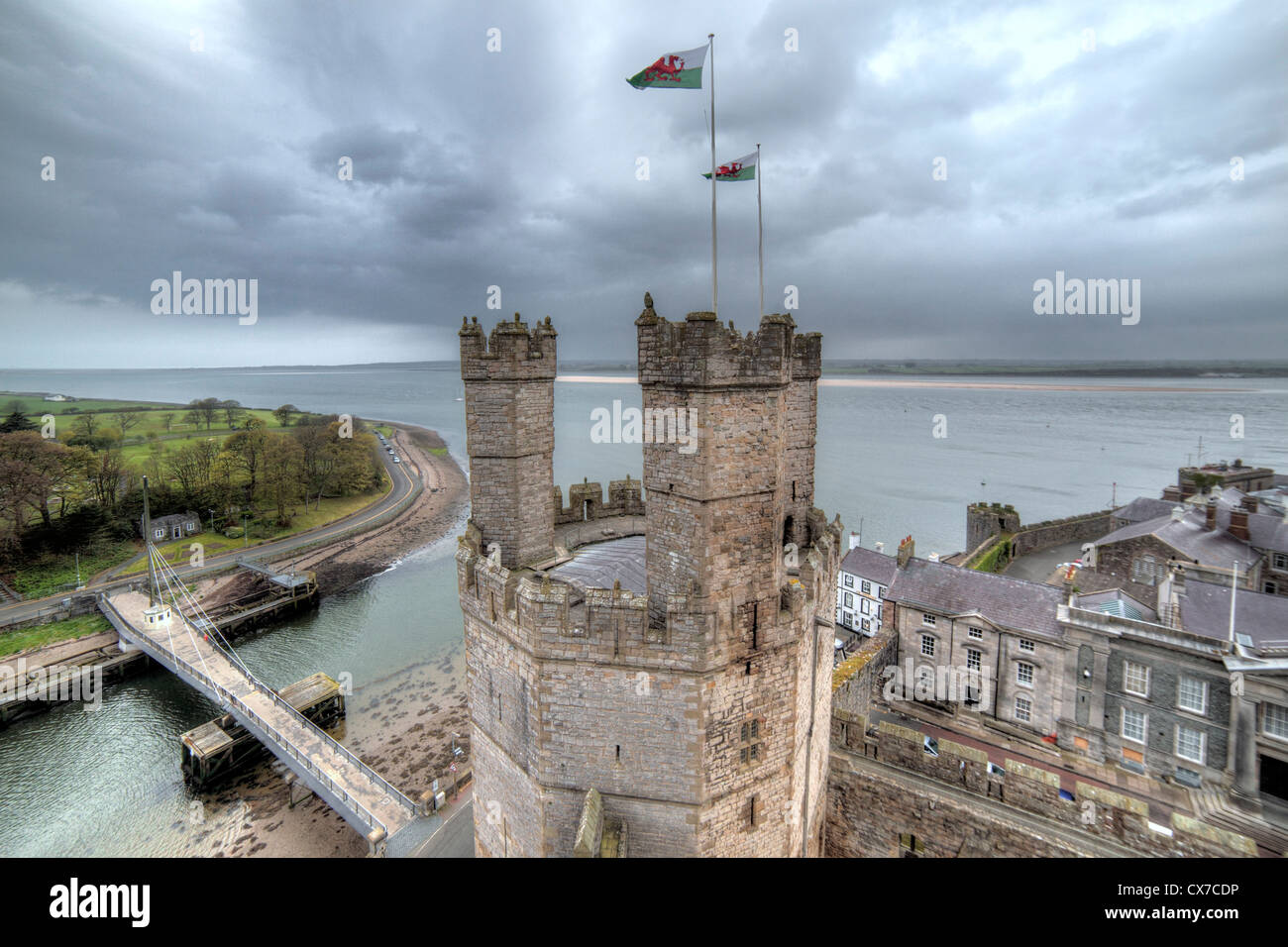 La tour de l'aigle, le château de Caernarfon, Gwynedd, Pays de Galles, Royaume-Uni Banque D'Images