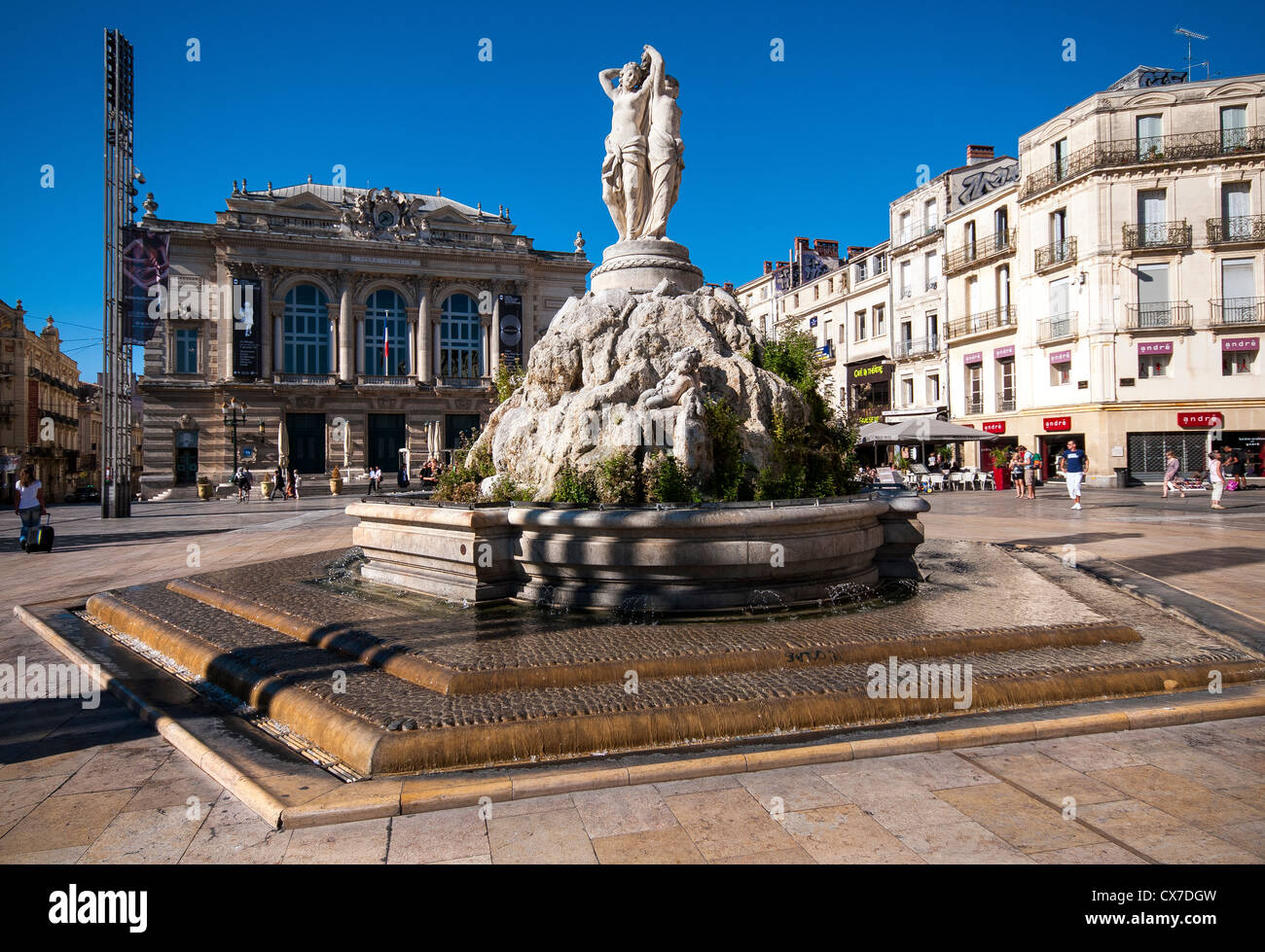 L'Opéra Comédie et la Fontaine des trois Grâces de la Place de la Comédie, Montpellier Banque D'Images
