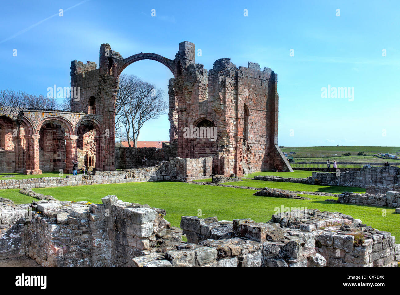 Ruines de l'abbaye, Lindisfarne, Holy Island, Northumberland, Angleterre du Nord-Est, Royaume-Uni Banque D'Images