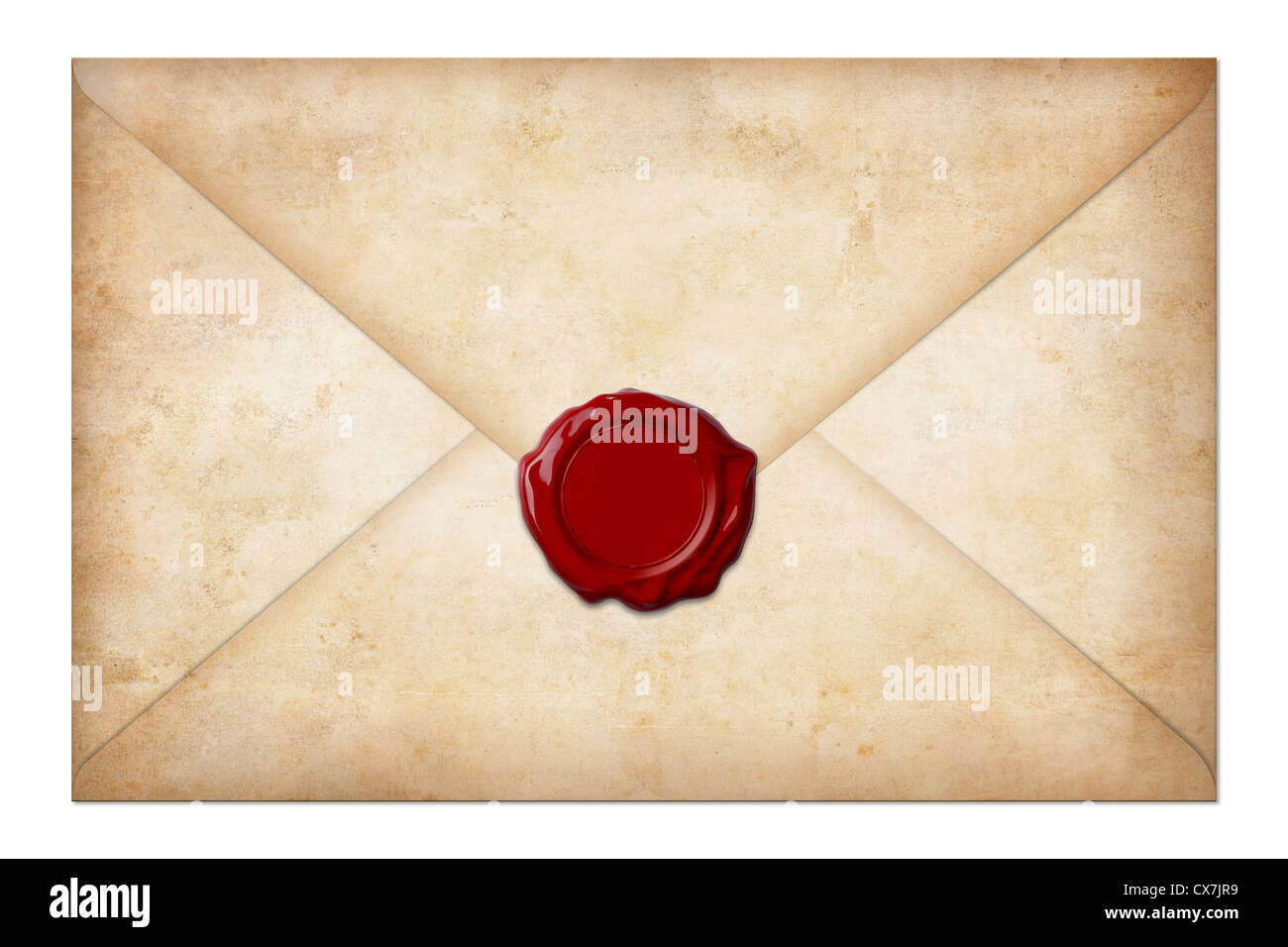 Grunge mail ou lettre enveloppe avec cachet de cire isolated on white Banque D'Images
