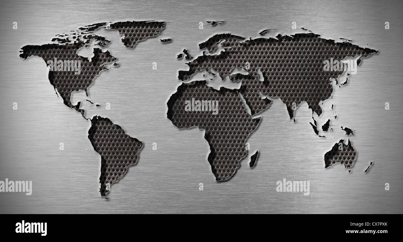 Trou métal en forme de carte du monde Banque D'Images