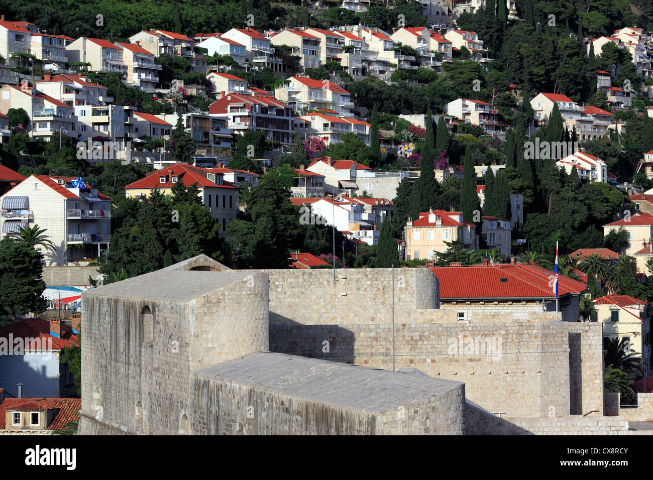 Remparts, Dubrovnik, Dalmatie, Croatie Banque D'Images