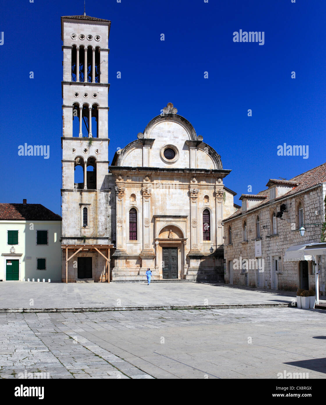 Cathédrale de Sv. Stjepan (St. Stephen), place centrale (Pjaca), la ville de Hvar, île de Hvar, Croatie, la côte dalmate Banque D'Images