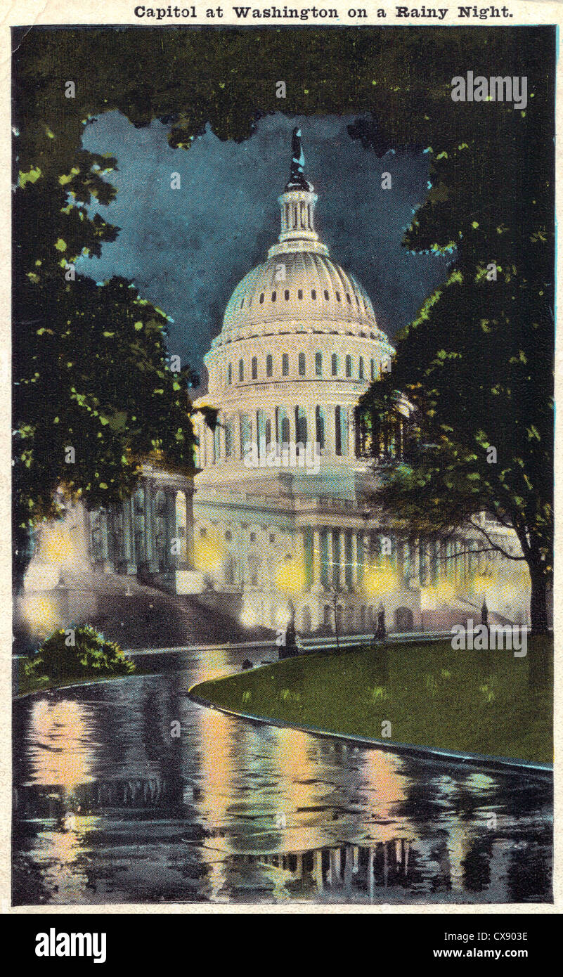 Capitol à Washington le nuit pluvieuse, vers 1920. Banque D'Images