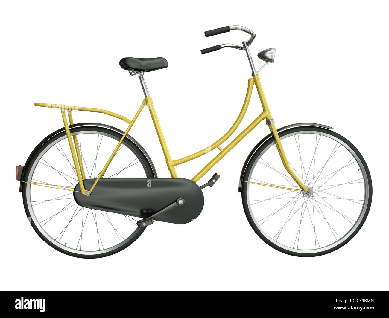 Vélo Jaune isolé sur fond blanc. 3D render. Banque D'Images