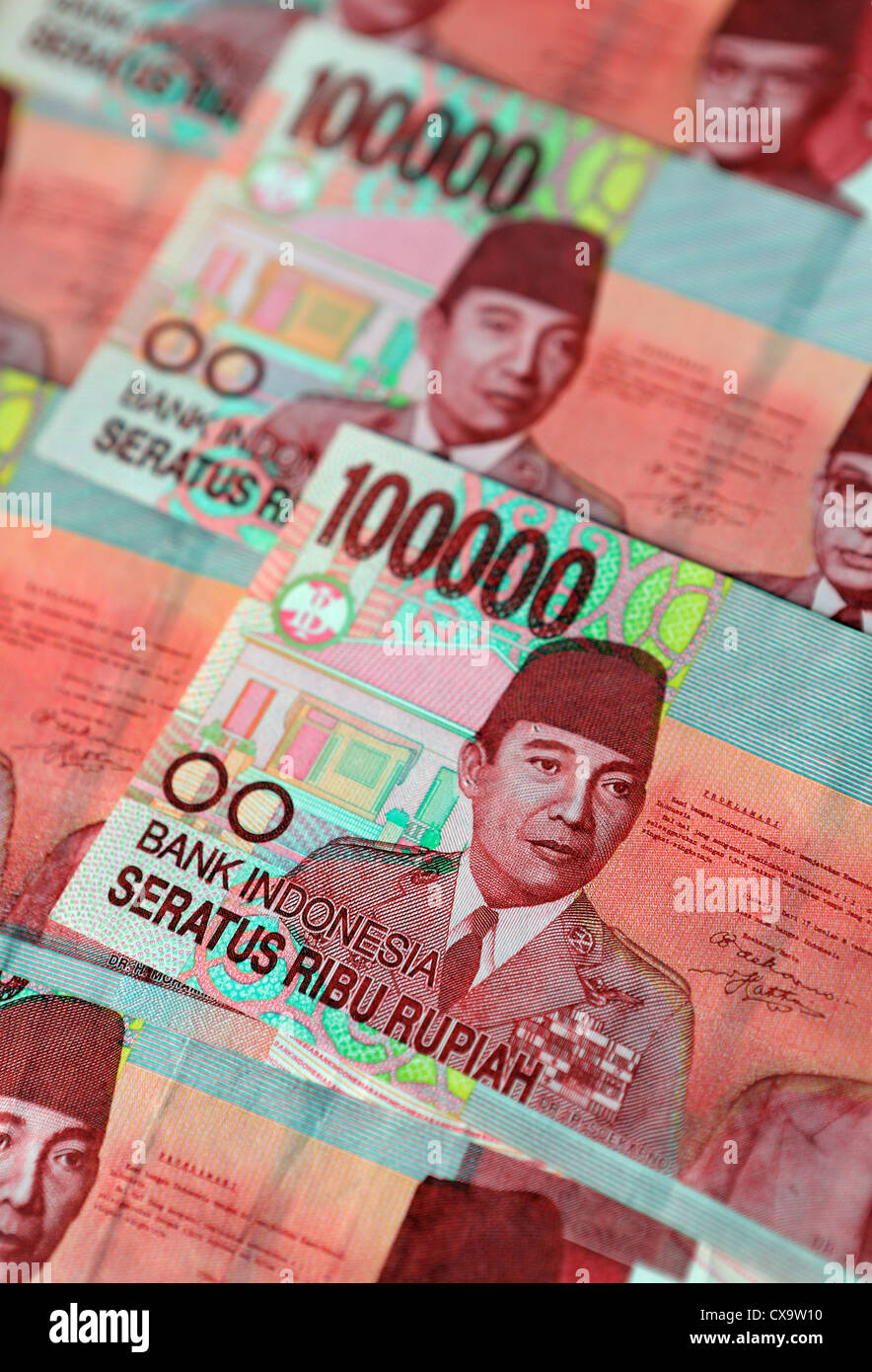 La banque d'Indonésie cent mille rupiah bank notes Banque D'Images