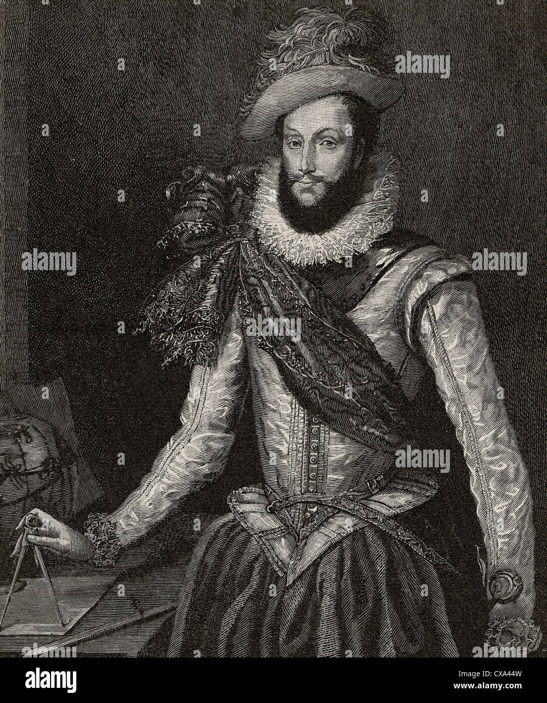 Sir Walter Raleigh (c. 1554-1618). Aristocrate anglais, écrivain, poète, soldat, courtisan, spy, et explorer. Banque D'Images