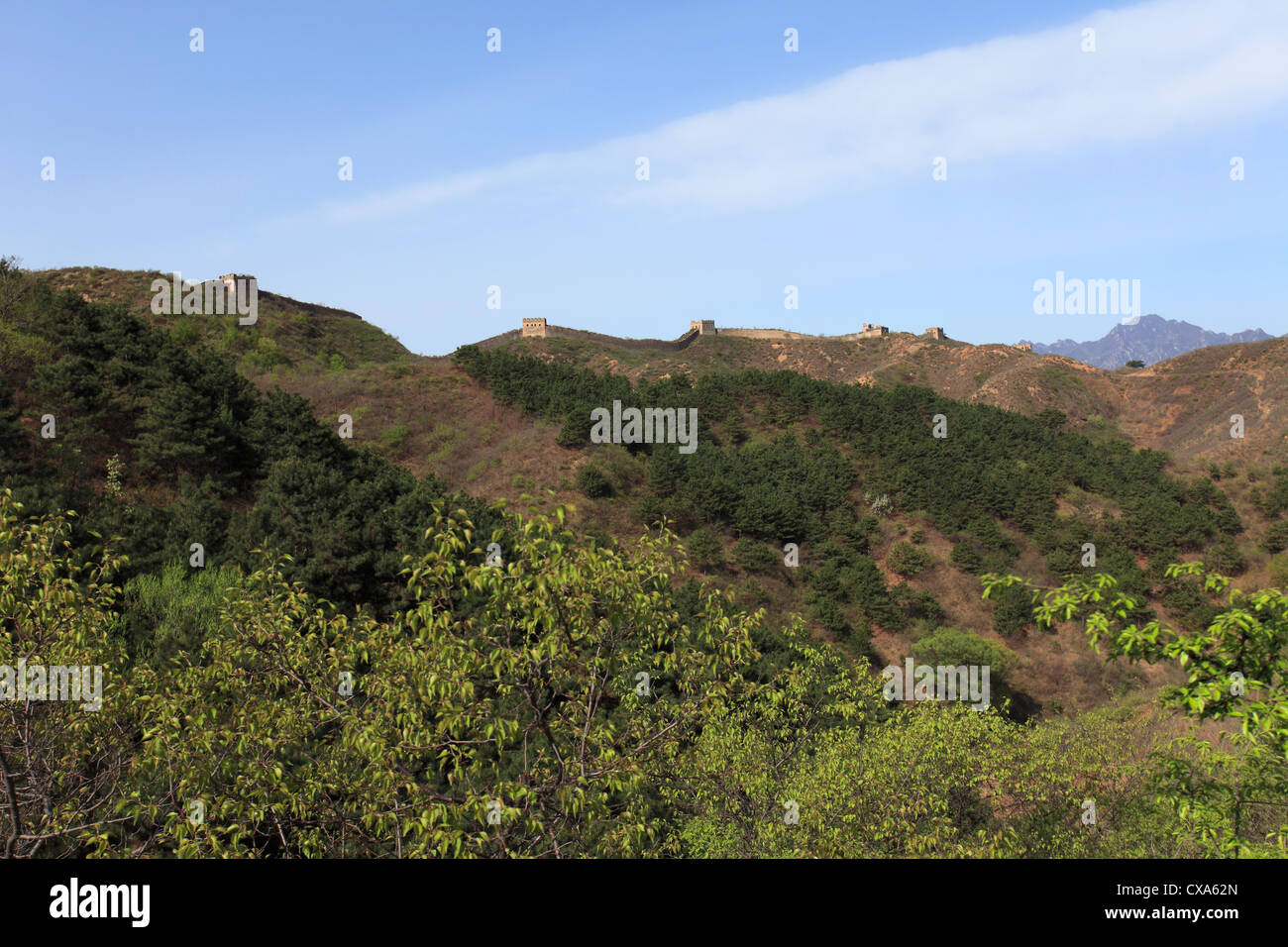 Vue sur la montagne d'or, près de la plage, village de Jinshanling Provence Beijing, Chine, Asie. Banque D'Images