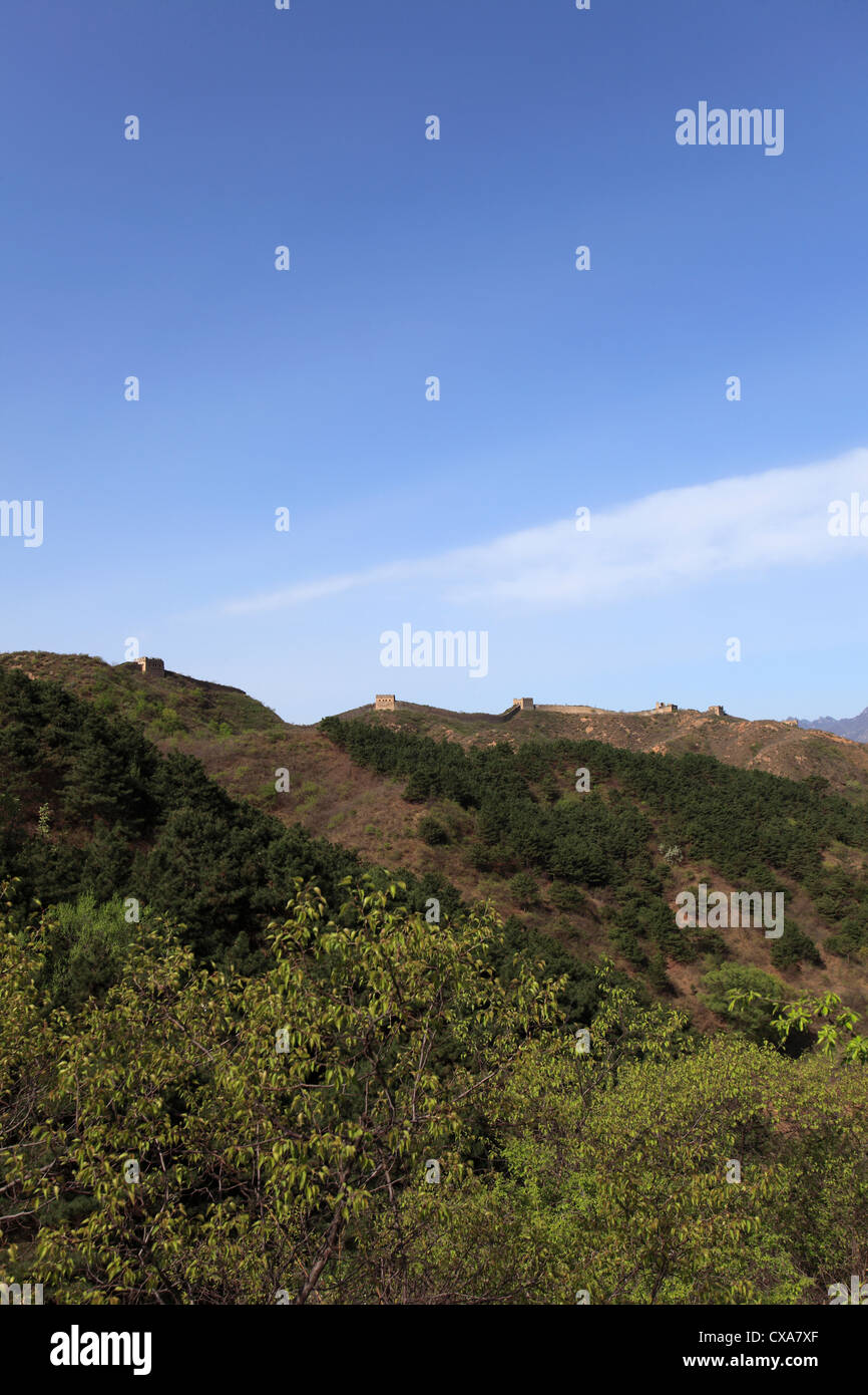 Vue sur la montagne d'or, près de la plage, village de Jinshanling Provence Beijing, Chine, Asie. Banque D'Images