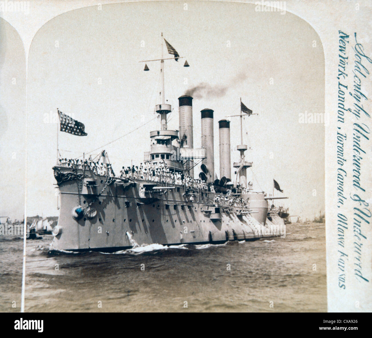 L'U.S.S. Brooklyn, l'amiral Schley croiseur lourd du retour de Santiago, Cuba, d'albumen photographie stéréo, 1898 Banque D'Images