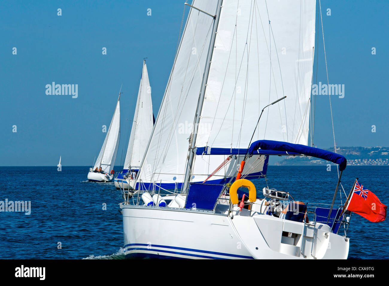 Yachts avec équipage entièrement à la voile avec toutes les voiles blanches Banque D'Images