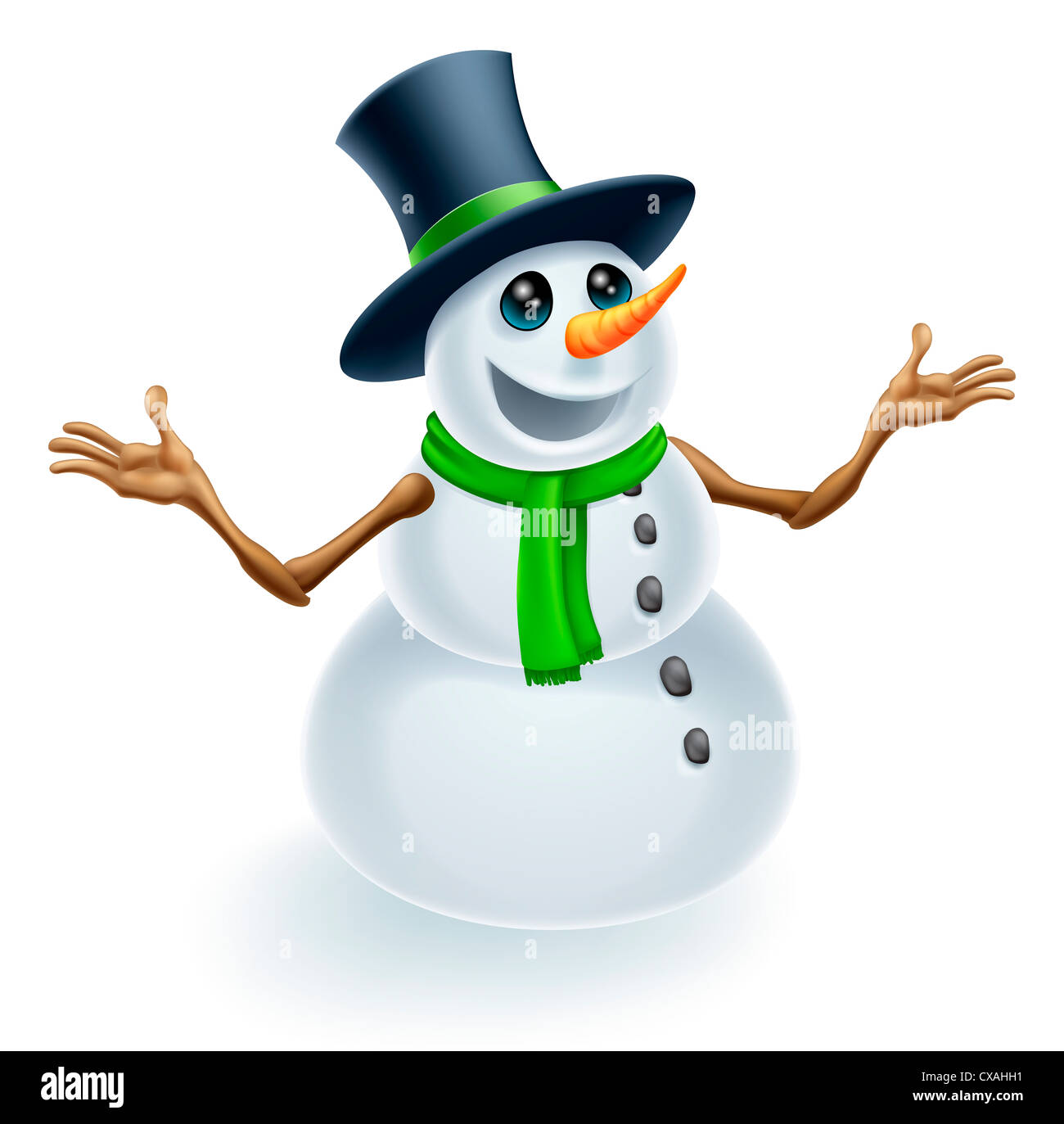 Fun cute Christmas Snowman souriant et portant un top hat Banque D'Images