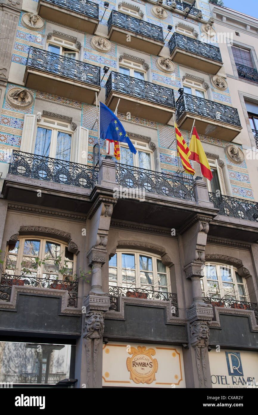Détail de l'architecture espagnole, Las Ramblas, Barcelone, Catalogne, Espagne, Europe Banque D'Images