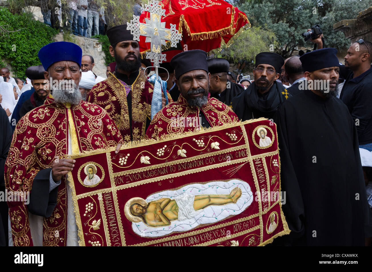Célébrations du Vendredi Saint éthiopien, Jérusalem, Israël, Moyen Orient Banque D'Images