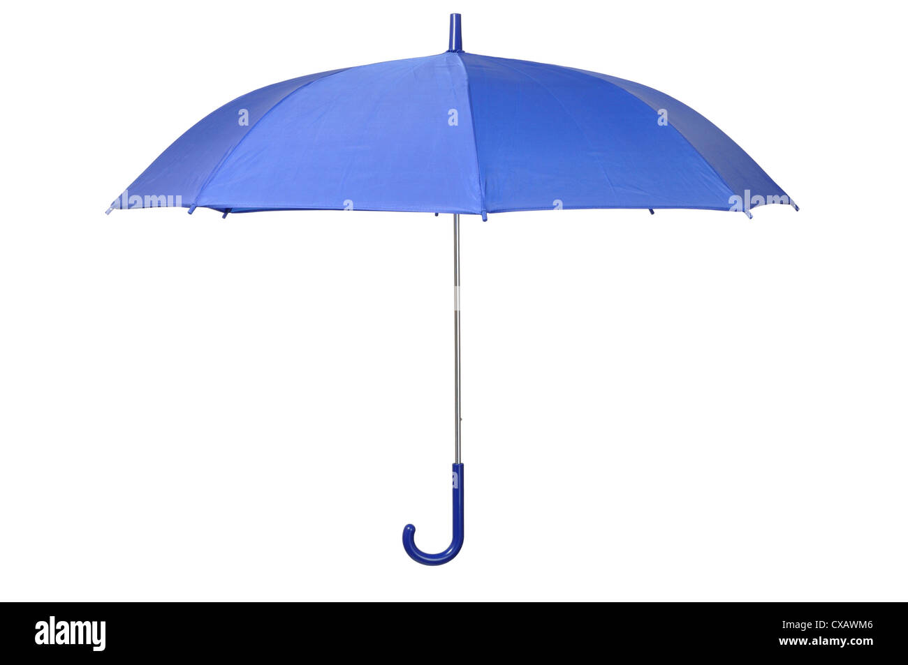 Parapluie bleu ouvert isolé sur fond blanc Banque D'Images