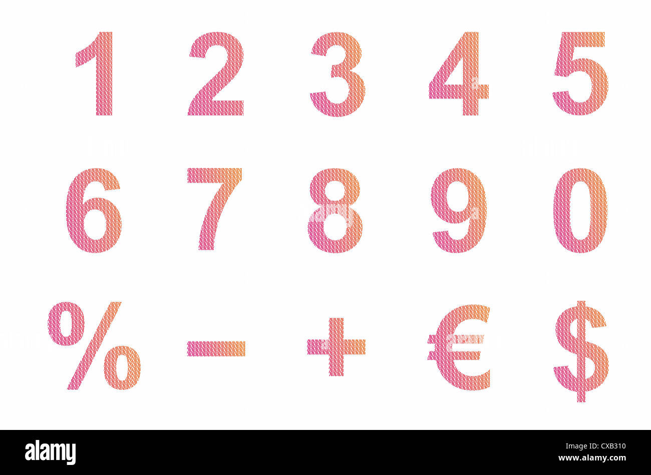 Jeu de chiffres et de symboles avec pourcentage de contexte Banque D'Images