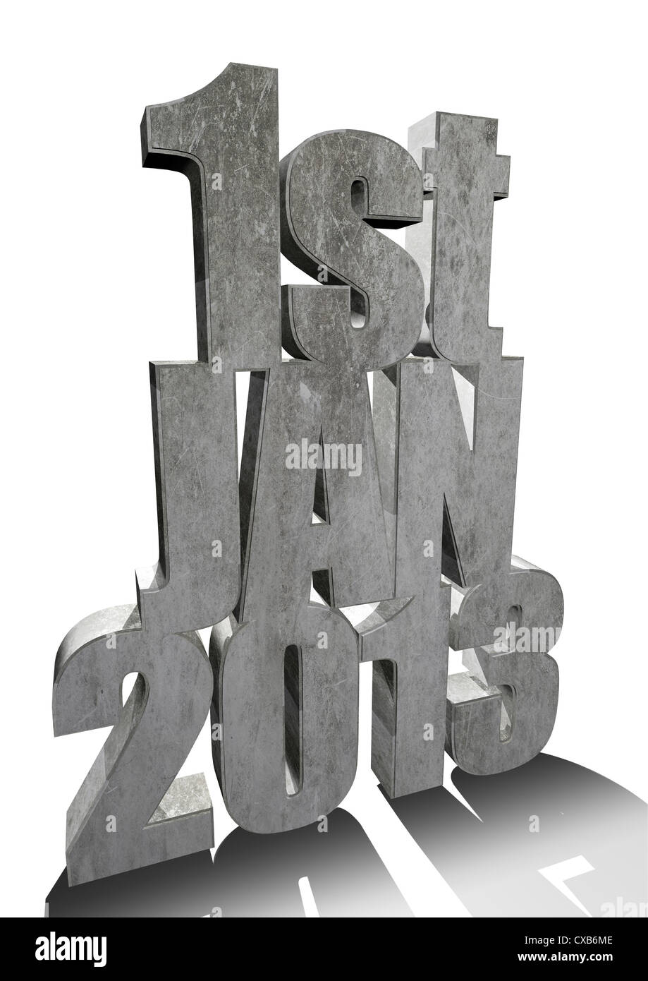3D render of les mots !er Jan 2013 faites de pierre sur un fond blanc. Image Concept Banque D'Images