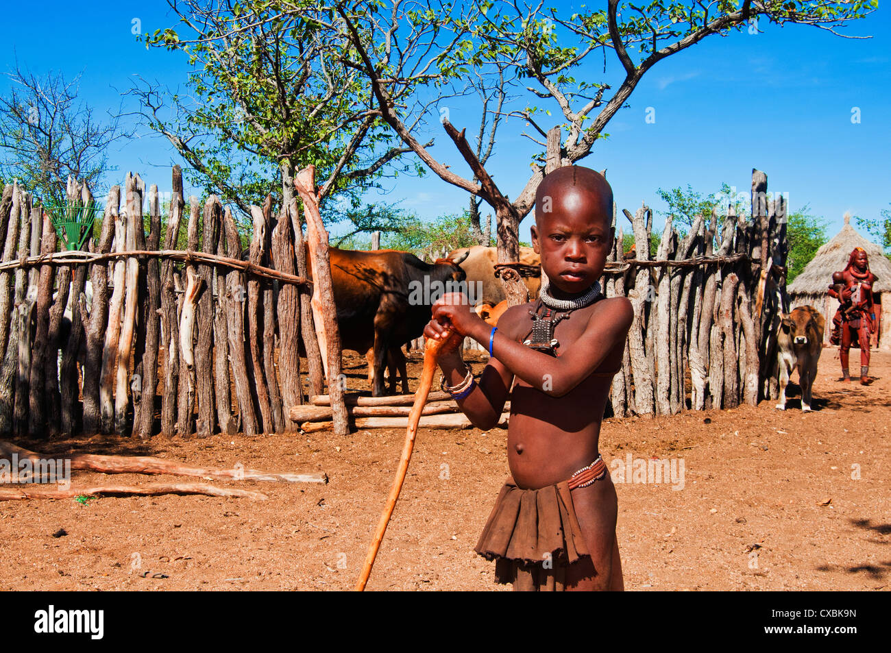 Garçon Himba, Kaokoveld, Namibie, Afrique Banque D'Images