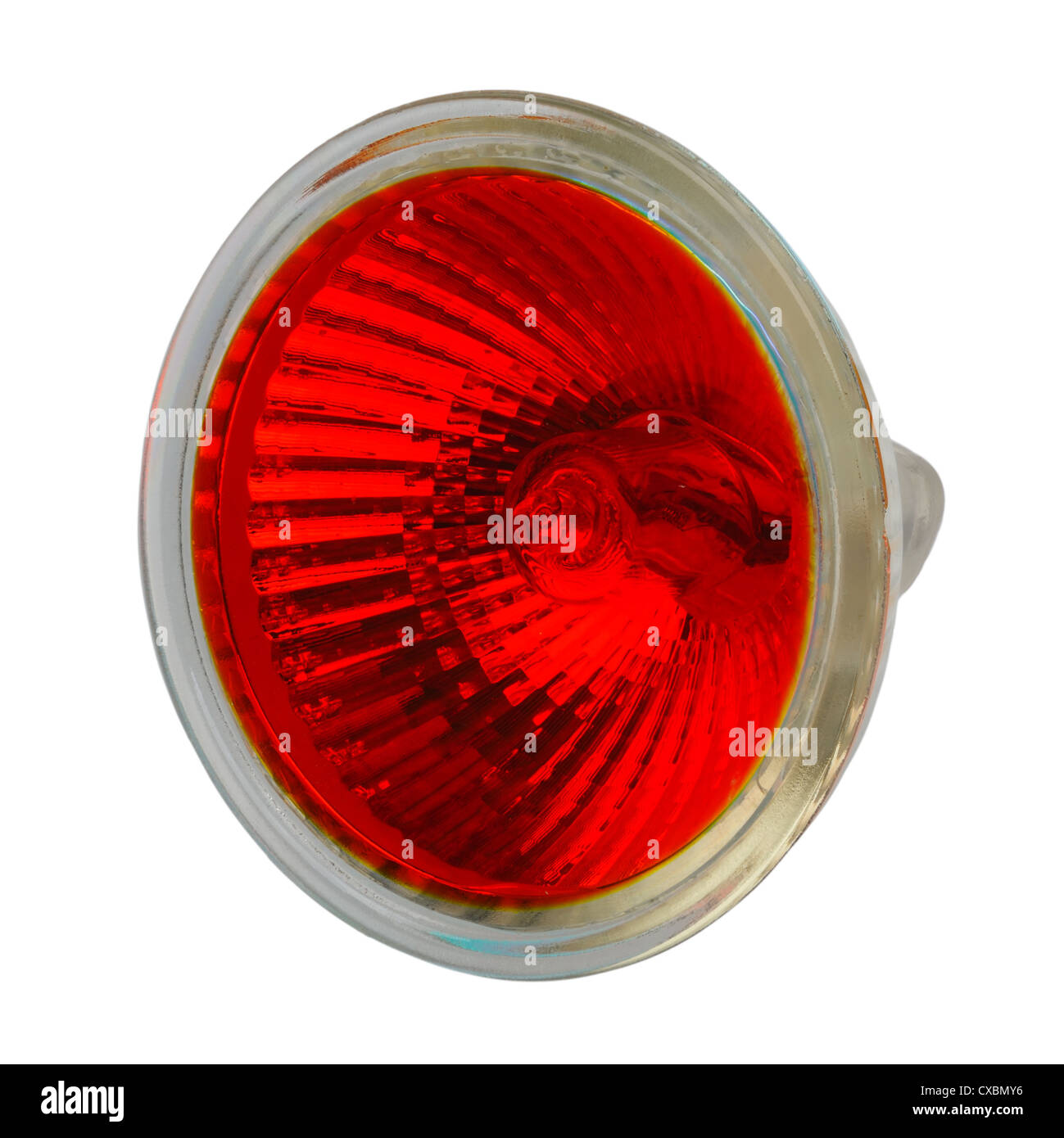 Lampe électrique halogène dans un cas de protection en verre avec le réflecteur et filtre rouge Banque D'Images