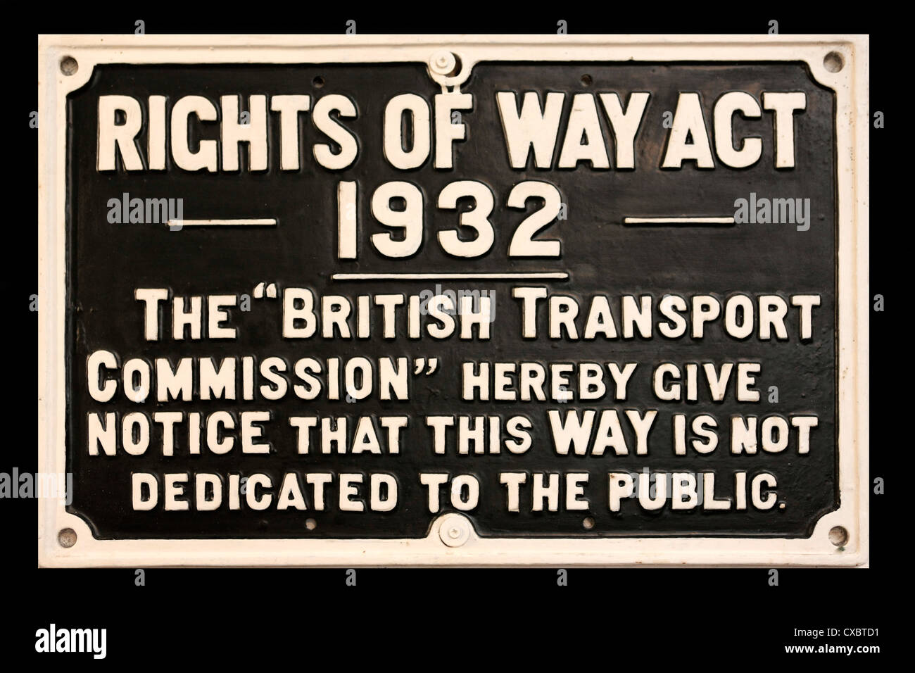 Droits de passage Act de 1932 Vintage Chemins sign Banque D'Images