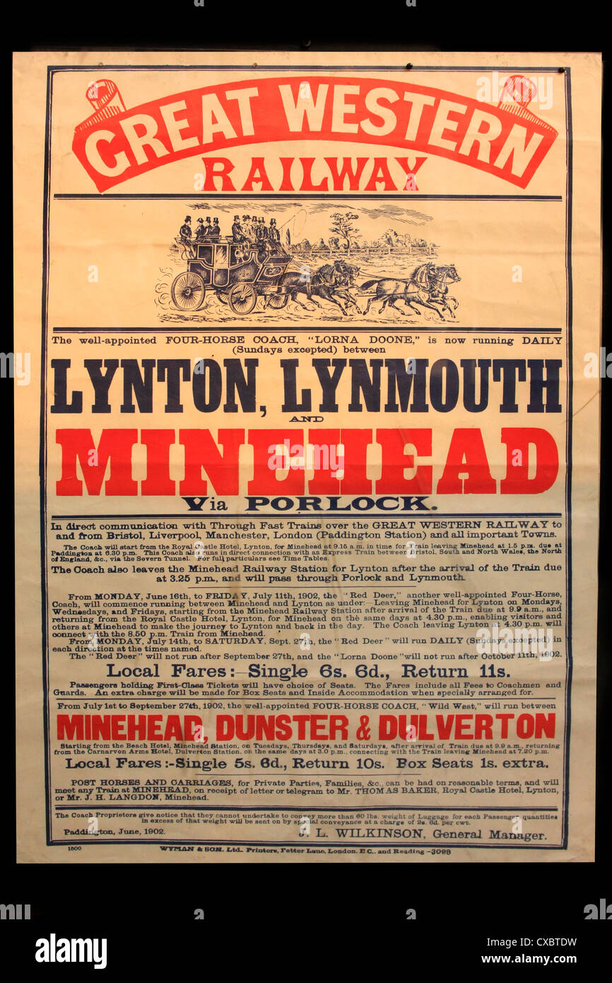 Vintage poster Publicité fer Great Western à Minehead Banque D'Images