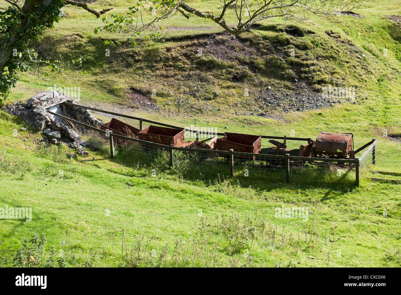 Les wagons de mine de rouille à Wanlockhead moteur Faisceau Museum -3 Banque D'Images