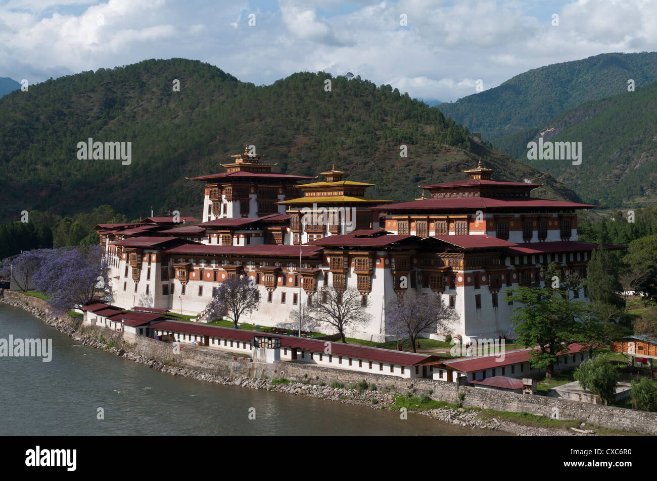 Vue sur le Dzong de Punakha, Bhoutan, Asie Banque D'Images