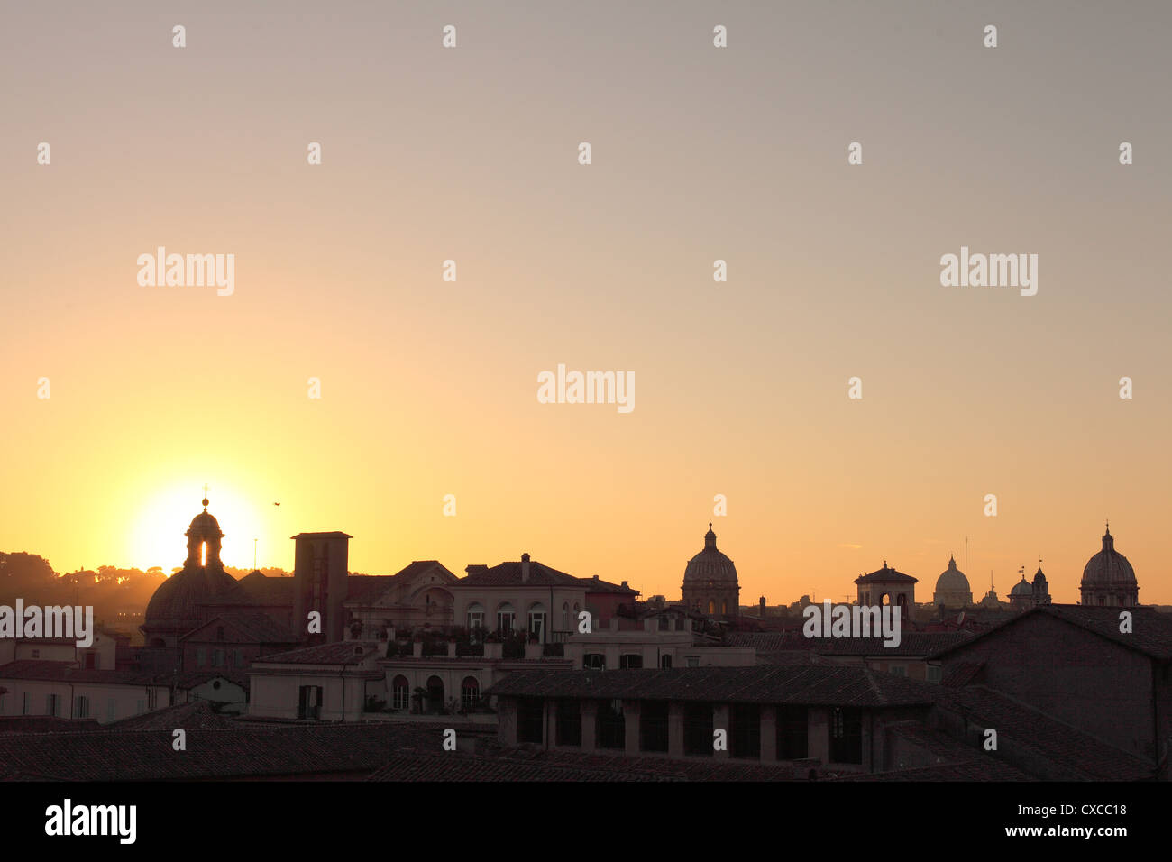 Rome, la colline du Capitole, la Piazza del Campidoglio, vue sur Rome coucher du soleil Banque D'Images