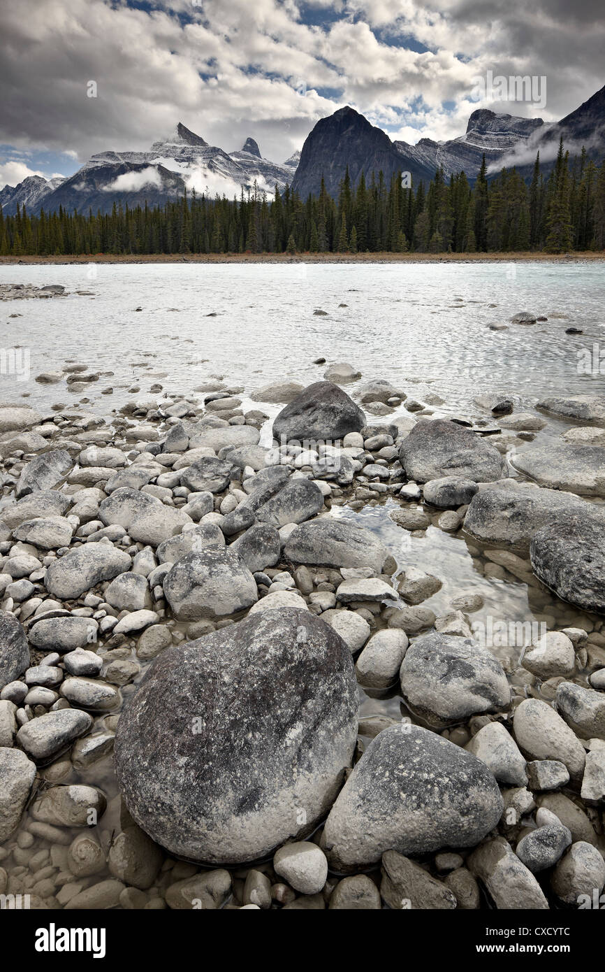 La rivière Athabasca, Jasper National Park, site du patrimoine mondial de l'UNESCO, de l'Alberta, au Canada, en Amérique du Nord Banque D'Images