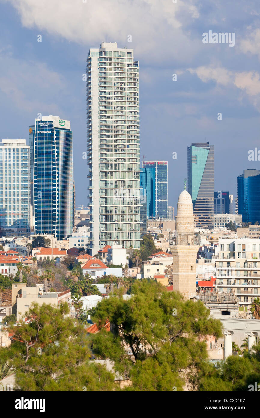 Édifices du centre-ville vu de HaPisgah jardins (jardin), le Sommet de Jaffa, Tel Aviv, Israël, Moyen Orient Banque D'Images