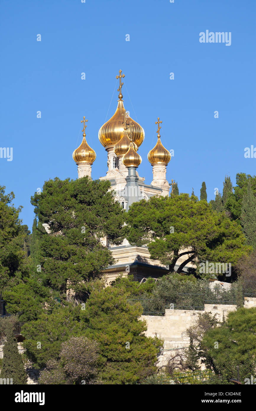 L'Église russe de Marie Madeleine sur le Mont des Oliviers, Jérusalem, Israël, Moyen Orient Banque D'Images