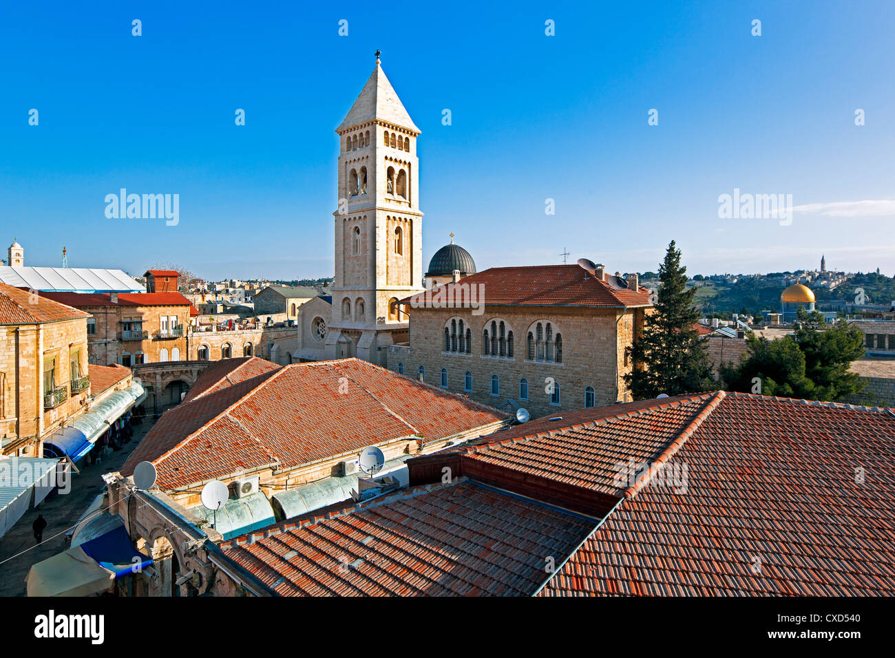 Vue vers l'Église du Rédempteur, Jérusalem, Israël, Moyen Orient Banque D'Images